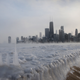 The Chicago skyline in front of icy Lake Michigan during a January 2014 cold snap.